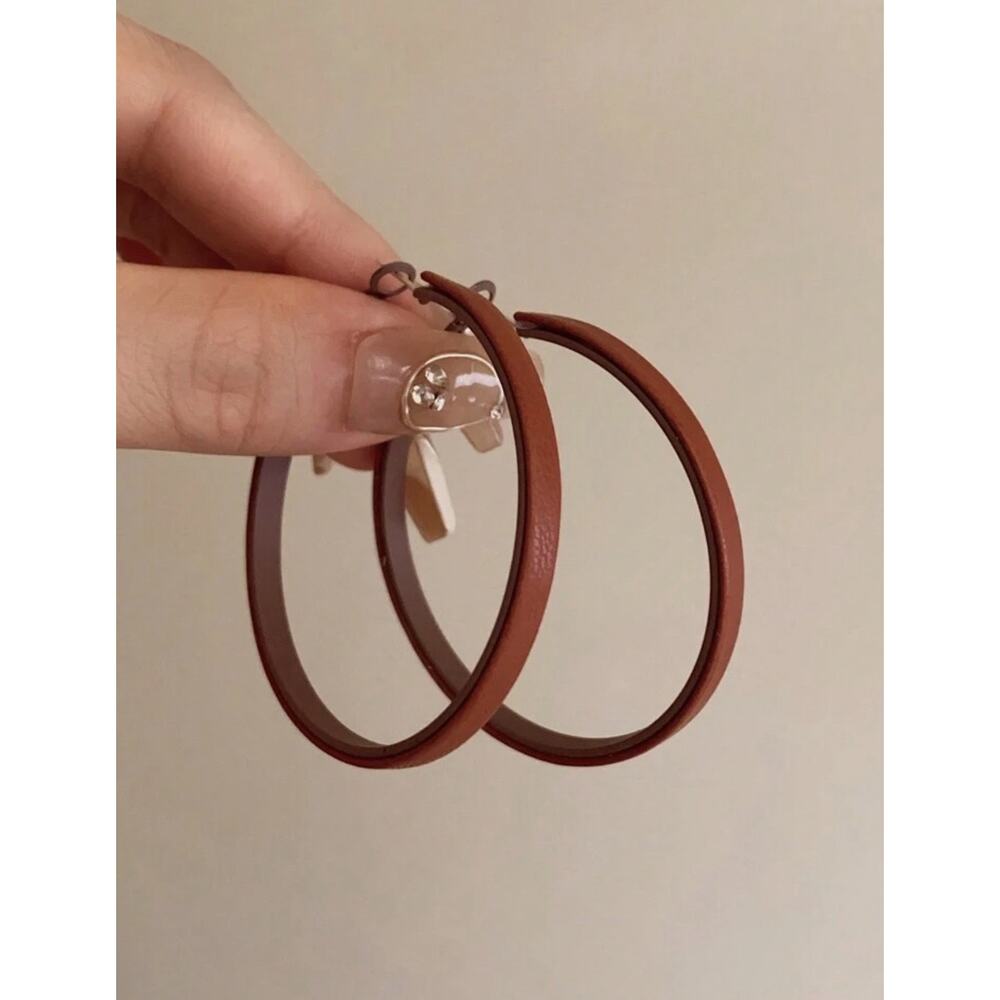 Vintage Leather Round Hoop Earrings For Women, Simple Trendy Oversized Hoops